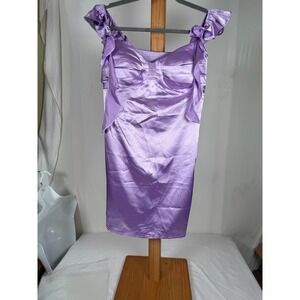 Lavender Purple Satin Ruffle Mini Dress Sweetheart Neckline Party Cocktail